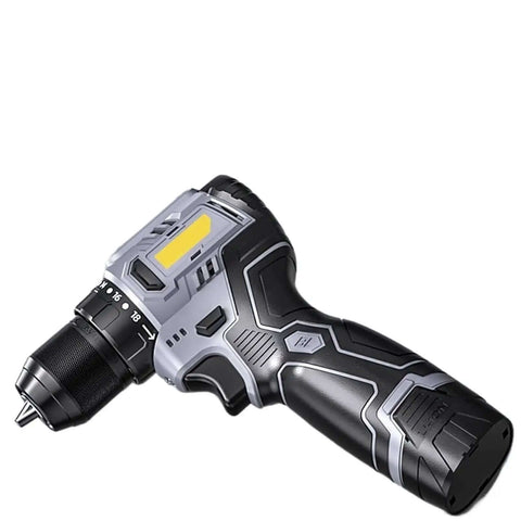 Grab And Go Cordless Electric Drill And Mini Screwdriver With Non Slip Grip And Fast Charge 16.8V Lithium Ion Battery at an angle.