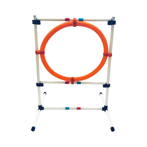 Dog Agility Starter Set With Hoop Jump, Weave Poles, And Bar Jump For Backyard Training, orange hoop jump on white frame