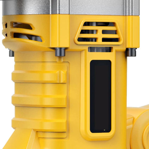 Close-up of yellow Powerhouse 1800W SDS Plus 42mm Heavy Duty Rotary Hammer Drill ventilation design