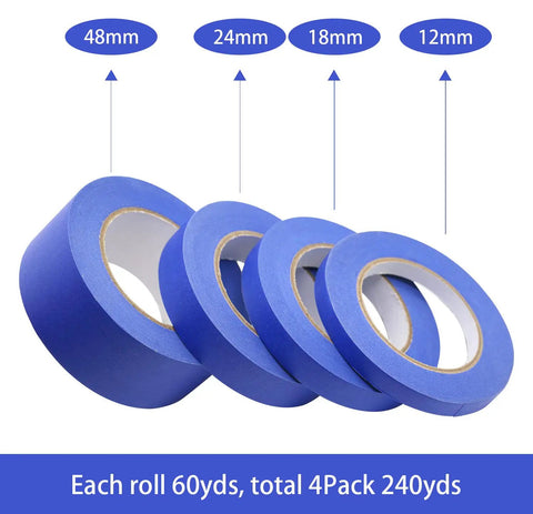 Blue Painters Tape Set With Four Sizes One Half Inch, Three Quarter Inch, One Inch And Two Inch, 60 Yards Each.