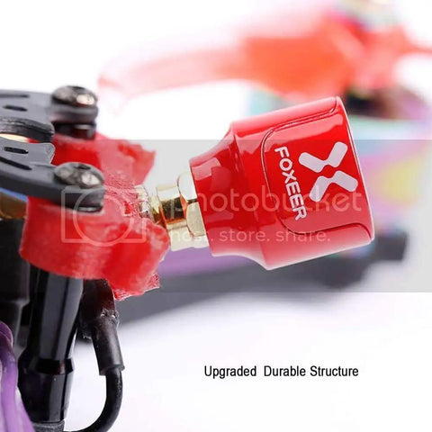 Lollipop 5.8GHz FPV Antenna Set RHCP 2.5dBi Stubby RP SMA mounted on racing drone, showing durable and flexible design