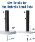 Universal Umbrella Pole Mount Tube And Base Replacement Parts Set with size details for heavy-duty stainless steel tube holder