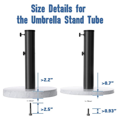 Universal Umbrella Pole Mount Tube And Base Replacement Parts Set with size details for heavy-duty stainless steel tube holder