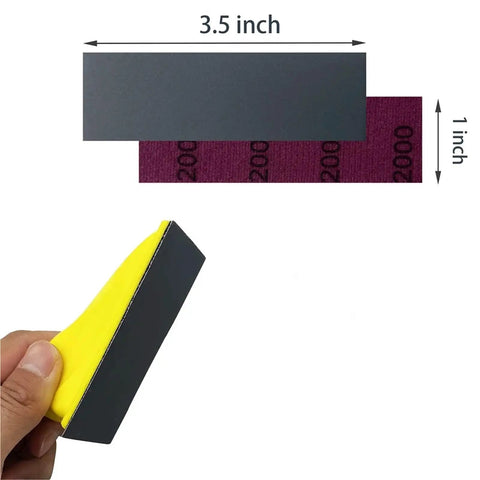 Ultimate 71 Piece Hook Loop Mini Sandpaper Kit With Sanding Block For Woodworking Art Paint Stripping Cups And Glass Corners, showing sanding block dimensions.