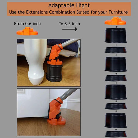 Heavy Duty Furniture Lifter And Appliance Roller Sliders Set With 660 Lbs Capacity, Adjustable Height Lever demonstration