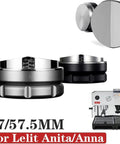 Legit Espresso Coffee Distributor Tamper For 57mm And 57.5mm Portafilters sleek convex shape matte black and stainless steel build.