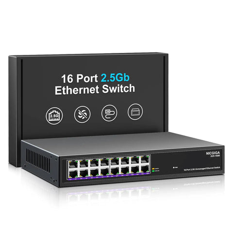16 Port 2.5Gb Unmanaged Ethernet Switch Plug And Play Desktop Or 19 Inch Rack Mount With Beefy Fanless Metal Housing