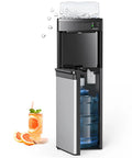 4 In 1 Water Dispenser With Ice Maker, Hot And Cold Water Cooler, Bottom Loading, Eco Mode, 33 Lbs Per Day Ice, Child Safety Lock And Night Light, Fits 3 And 5 Gallon Bottles For Home And Office showing ice cubes and fruit drink