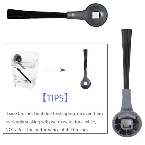 Side brush from 12 Pack Replacement Parts Kit For Robot Vacuum Cleaners That Fits R101AE RV1001AE IQ, soaking tips in image.