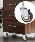 4 Pack 2 Inch TPR Rubber Caster Wheels For Furniture Quiet Ball Bearing Rollers Floor Savers Heavy Duty Swivel Casters Silent Smooth Glide Zero Hassle Install Coffee Brown on a wooden drawer.