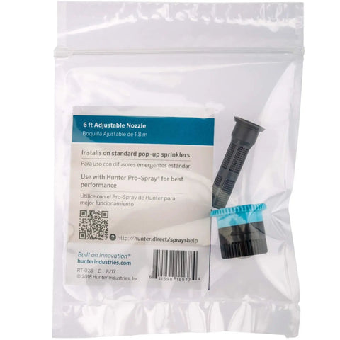 Adjustable Arc Sprinkler Nozzle For Lawns, 6-Foot Radius, 0-360 Degree Spray Pattern, packaged for sale with label.
