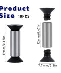 10 Pack Knife Handle Screws Hex Flat Head Pins Stainless Steel Rivets Fasteners with size measurements visible