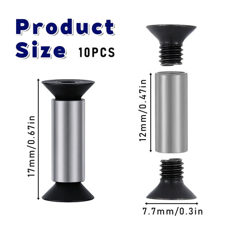 10 Pack Knife Handle Screws Hex Flat Head Pins Stainless Steel Rivets Fasteners with size measurements visible