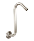 High Rise Shower Head Extension Arm With Flange 10.5 Inch Gooseneck S Shaped Design In Stainless Steel Half Inch Connection Brushed Nickel Finish