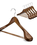 Premium Vintage Wood Hangers 12-Pack with wide shoulders and non-slip grips for coats, jackets, and suits, 360-degree rotating hooks