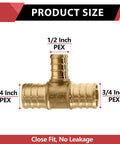 Brass Reducing Tee Pex Crimp Fittings 3/4 By 3/4 By 1/2 Inch Lead Free DZR Brass Clamp Compatible