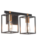 Two Light Over Mirror Bathroom Light Fixture In Rustic Farmhouse Style Industrial Metal Cage Wall Sconce With Matte Black Frame And Antique Brass Accents 14.56 Inch Length Dope Vintage Vanity Lighting For Bathrooms