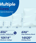 Straight Up Solid Heavy Duty Heat Shrink Wrap Bags 500 Pack 4x6 Inch Clear Film displayed in multiple sizes.