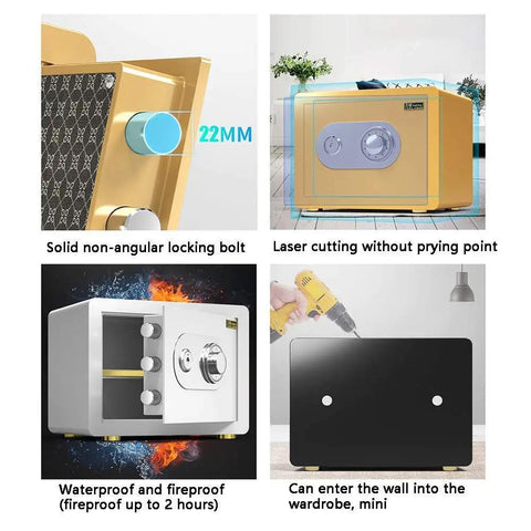 Badass Full Steel Waterproof Security Cabinet Hella Fireproof Anti Theft Deposit Chest features locking bolt, compact design, and waterproof.