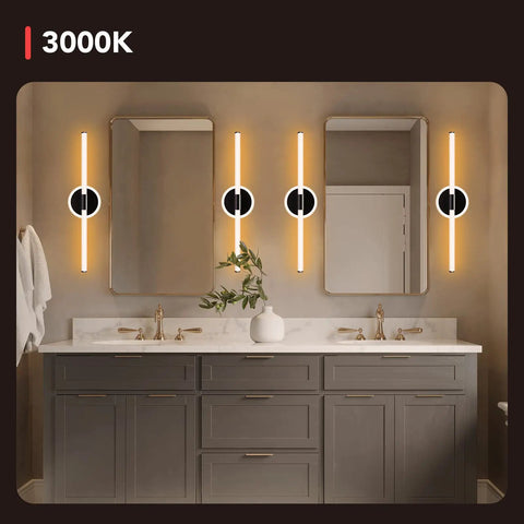 3000K 24 Inch Black LED Vanity Light Bar 18W Dimmable With Color Temperature Options 3000K 4000K 5000K Over Mirror Bathroom Fixture