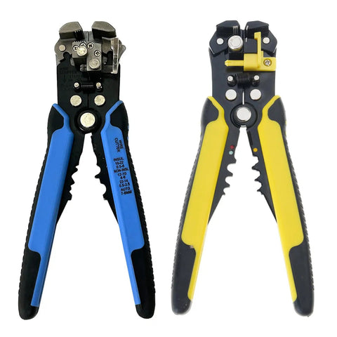 Compact ABS Cable Stripper Crimping And Cutting Tool Easy Grip Ergonomic Handle Wire Cutter Stripping Machine shown from both sides.