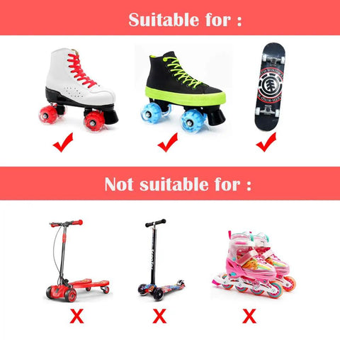 Image showing suitability of Lit Up Roller Skate Wheels 8 Pack With 78A Hardness And Pro Grade ABEC-9 Bearings for skates and skateboards.