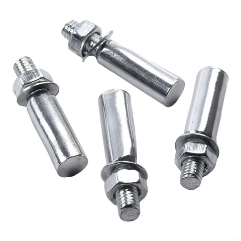 Close-up of Four Pack Nine Point Five Millimeter Three Eighth Inch Steel Cotter Pins For Bikes With Nuts and Washers