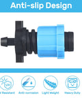 Blue fitting from 50 Piece Drip Irrigation Kit With One Quarter Inch Barb For Five Eighth Inch Drip Tape Twist Lock Fittings.