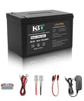 24V 6Ah LiFePO4 Deep Cycle Battery Kit with 24V Charger, charging cables, and connectors for portable power tools and setups
