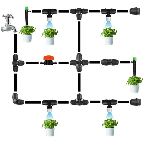 Upgraded Locked Micro Spray Irrigation Drippers 25 Pieces Kit With 3 Way Atomizing Nozzles For One Quarter Inch Tubing