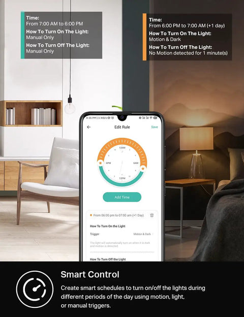 Smart Motion Sensor Light Switch With WiFi For Single Pole Circuits Requires Neutral Wire 2.4GHz WiFi interface on smartphone