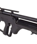 BullMaster 25 Cal PCP Air Rifle With Scope Bundle Includes 100 Paper Targets And 150 Pellets Hard Case Ready To Shoot Precision Field Rifle For Backyard Fun side view of barrel