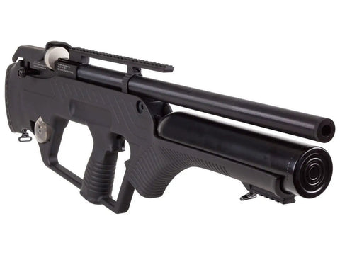 BullMaster 25 Cal PCP Air Rifle With Scope Bundle Includes 100 Paper Targets And 150 Pellets Hard Case Ready To Shoot Precision Field Rifle For Backyard Fun side view of barrel