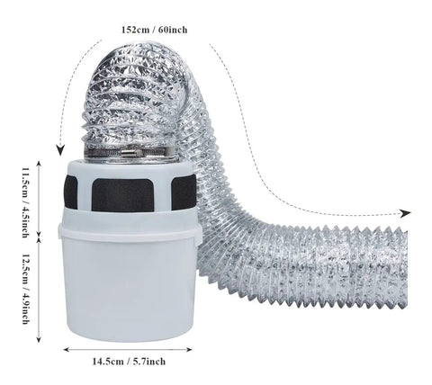 3 In 1 Indoor Dryer Vent Kit with 4 inch by 5 feet silver duct and filter bucket, designed for apartment and RV use