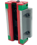 Side view of HGW20HC Linear Guideway Heavy Duty Ultra Smooth Motion with top or bottom mount W flange block, shown in red and green.