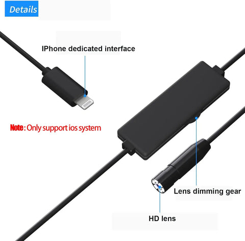 No Sweat Setup 1920P HD Endoscope Camera Flexible Borescope Inspection Wire With Hella Sharp 8 Adjustable Led Lights Rad Viewing For All Older Apple Ios Gadgets And Home Gear Only showing iPhone interface and HD lens details.