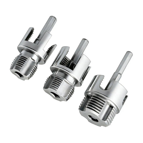 Heavy Duty Carbon Steel Pipe Threader Kit For Electric Drill Includes 1, 4 And 6 Inch Dies for quick internal and external threading.