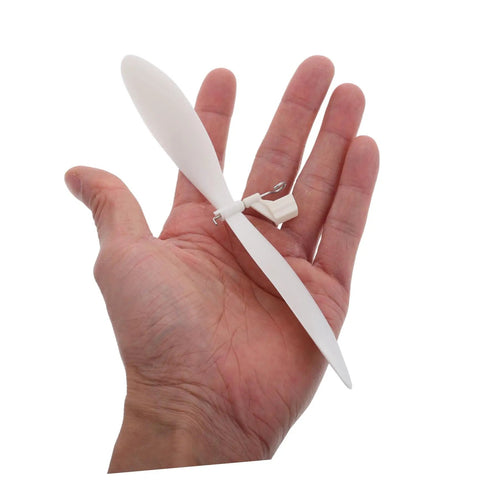 5 Piece RC Airplane Propeller Blades Rad High Performance Rubber Band Powered Gear displayed in hand