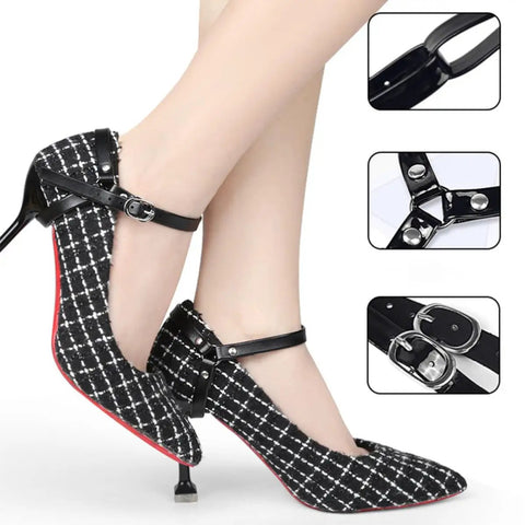 Skip The Blisters And Heel Slide Drama With Adjustable Anti Drop Shoe Straps Premium Pumps Accessories Durable Metal And PU Ankle Bands Lock In A Custom Fit For Women Six Pack Black on fashionable high heels.