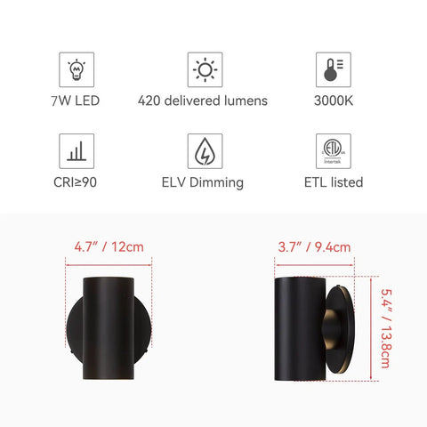 Outdoor Black Wall Sconce Light Up Down 7W LED Dimmable Exterior Wall Fixture IP65 Waterproof Aluminum Cylinder For Porch Garage Patio Perfect For Front Porch Backyard Deck Ambience And Durable Exterior Lighting All Weather Ready