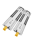 44 Inch Side Mount Full Extension Drawer Slides Pair With Lock, Quick Release Latches, silver metallic, yellow latch detail