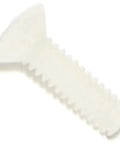 Solid As A Rock Nylon Slotted Oval Machine Screws 25 Pack Six Thirty Two Thread Half Inch Length Fasteners showing a white nylon screw with coarse threads.