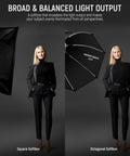 Comparison of octagonal and square softbox lighting with model, Octagonal Softbox Kit 35 Inch By 90 Cm With Bowens Mount