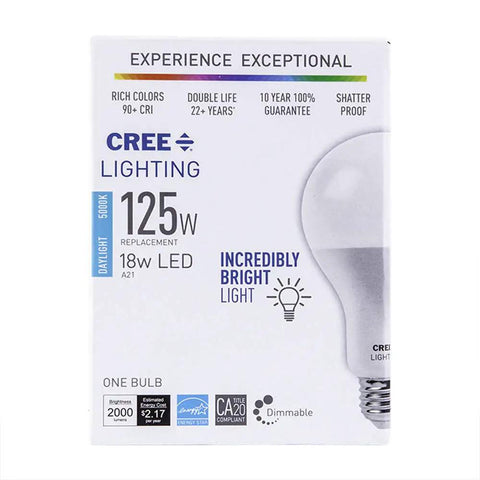 Box of A21 LED Bulb 125W Equivalent Dimmable 2000 Lumens Daylight Lighting For Bright Colors And Crisp Lit Illumination With 90 Plus CRI