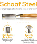 Built Tough 4 Piece Bench Chisel Set For Serious Woodworkers Carved From Top Shelf Chrome Vanadium Steel Blades; showcasing a single chisel.