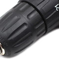 Countersink drill bit, metal, 5-flute, in a black drill chuck with conical tip.