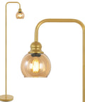 Modern Floor Lamp With Amber Glass Globe Shade And 6W LED Bulb, Industrial Tall Reading Lamp For Living Room And Home Office