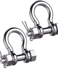 Three Eighths Inch Bow Shackle 2 Pack Saltwater Ready Marine Grade 316 Stainless Steel Beefy Anchor Shackle With Cotter Pin For Boat Rigging Heavy Duty Marine Hardware, showing two polished stainless steel shackles with cotter pins.