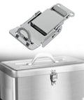 Type C Stainless Steel Lock for Luggage and Wood Cabinets hovering above suitcase, rust resistant latch detail