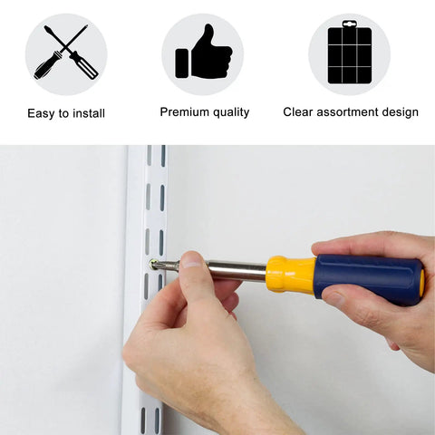 Using a screwdriver to install 230 Piece Drywall Anchors And Screws Kit With Plastic Wall Plugs in a white wall for easy mount